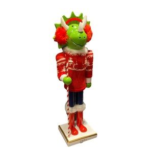 Dinosaur Nutcracker Triceratops Green Red 2021 Wooden Christmas Decoration 14"